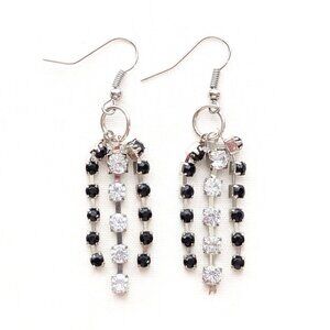 Rhinestone Waterfall Dangle Earrings Black White Glam Princess Wedding Jewelry